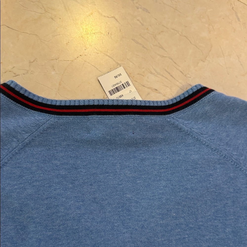 Brooks Brothers V-Neck Sweater in Blue with Red Trim - Picture 12 of 12